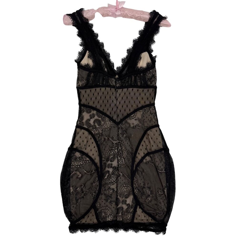 Vintage Bebe Nude & Black Lace Corset Style Mini Dress XS| Femme Fatale Coquette - Picture 8 of 16